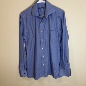 Louis Philippe PermaPress 100% Cotton Wrinkle Free Blue Houndstooth Dress Shirt